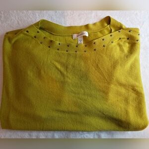 dressbarn Lime Chartreuse Studded Crewneck Sweater